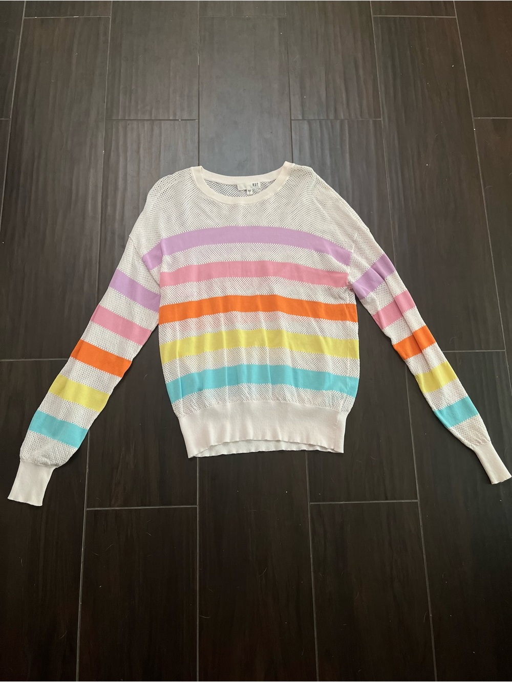 Kut from the Kloth Cream Sweater with Pastel Rainbow Stripes